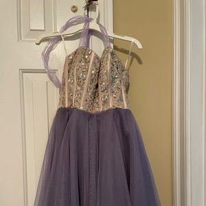 Tan and purple dress